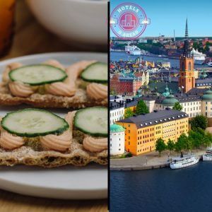 Stockholm on the right and loaded swedish flatbread on the left.